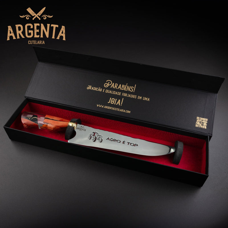 KIT Bronze | Faca Picanheira Agro Inox 10 Polegadas + Caixa Black Premium - Argenta Cutelaria