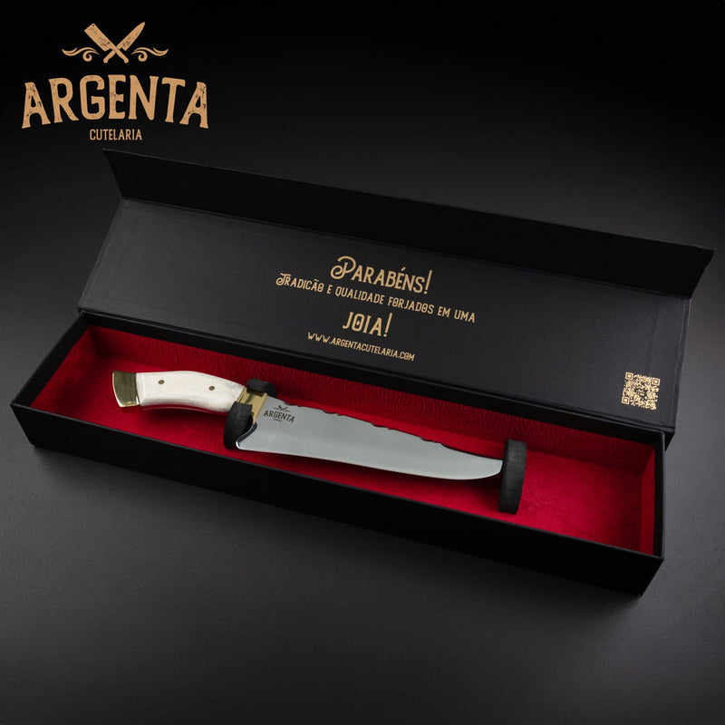 KIT Bronze | Faca Picanheira Inox 8 Polegadas Cabo de Osso + Caixa Black Premium - Argenta Cutelaria